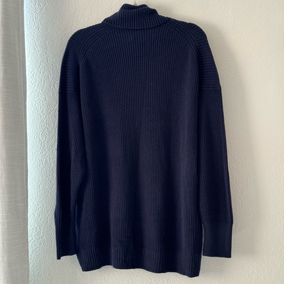 J Crew Quiet Luxury Turtleneck Cotton Cashmere Navy Blue Relaxed Sweater Large - Picture 10 of 13